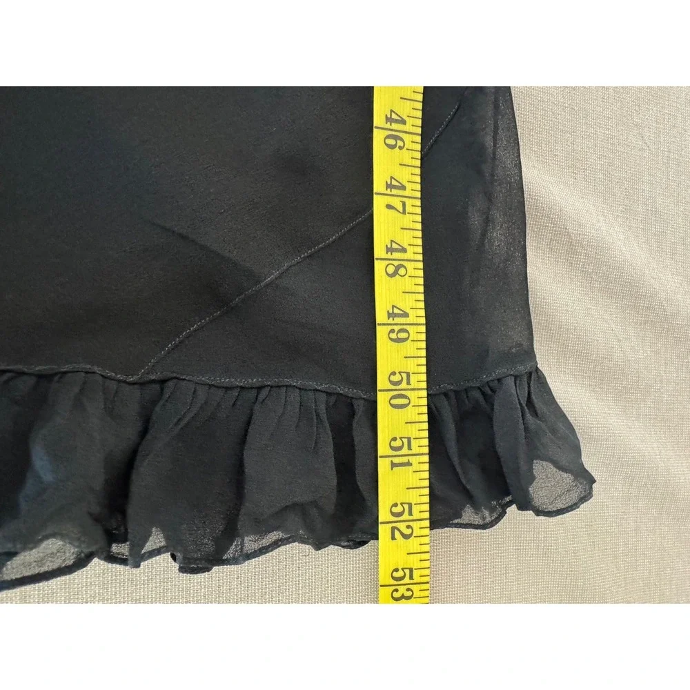 Vintage Black Sheer Mesh Long Slip Lace Insert Ruffle Trim Small - Picture 6 of 7